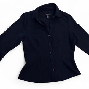 Contempo Casuals Navy Button Up Shirt M 90s Minimalist Fitted Top
